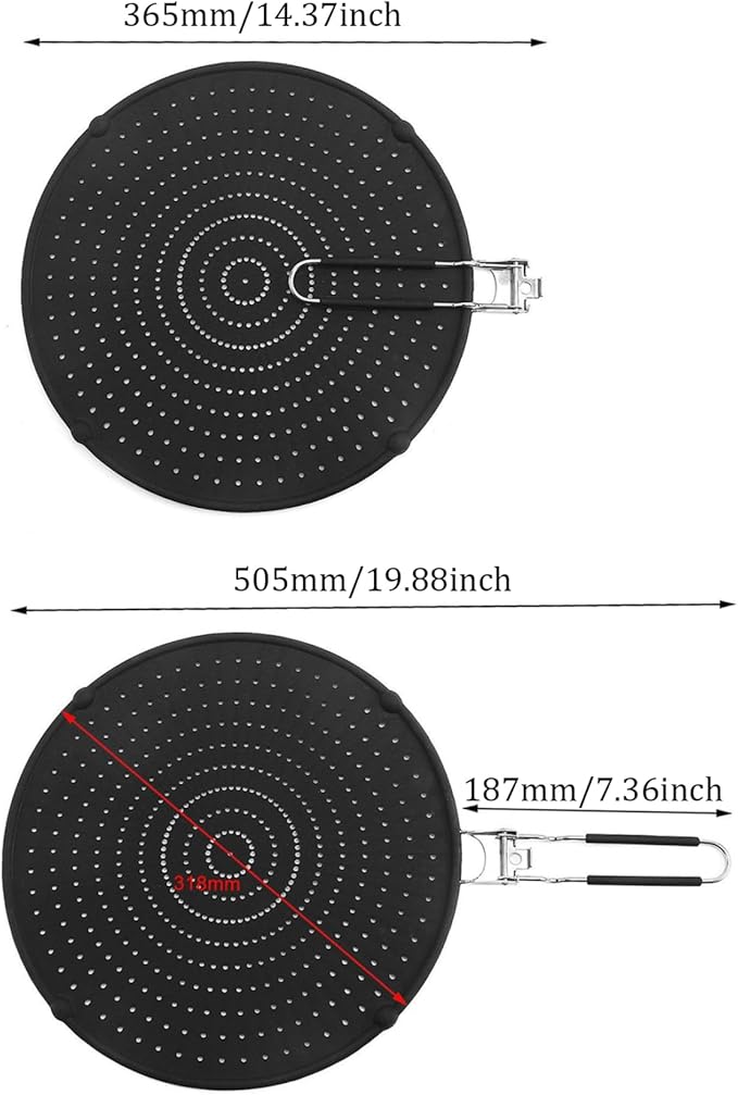 Silicone Splatter Screen for Frying Pan, 13" Grease Splatter Guard with Foldable Handle, Heat Resistant Guards for Frying, Non Stick Easy Clean Oil Guard