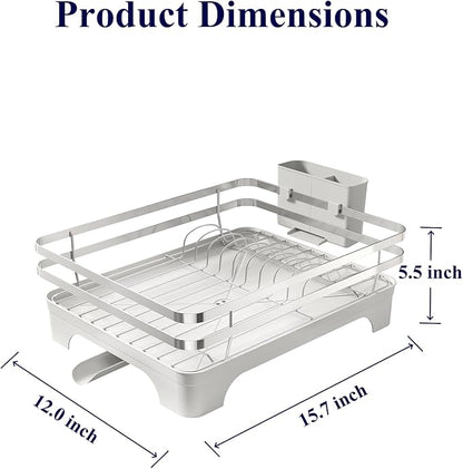 Kitsure Dish Drying Rack - Multi-Functional Dish Rack for Kitchen Counter with Cutlery Holder, Rust-Proof Storage Solution with Rotatable, 15.7" x 12.0" x 5.5", Sliver Grey - Image 2