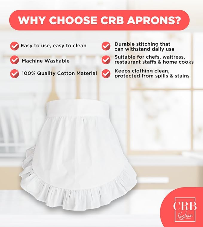 CRB Fashion Waist Apron Kitchen Cooking Restaurant Cotton Bistro Half Aprons with Pockets For Woman