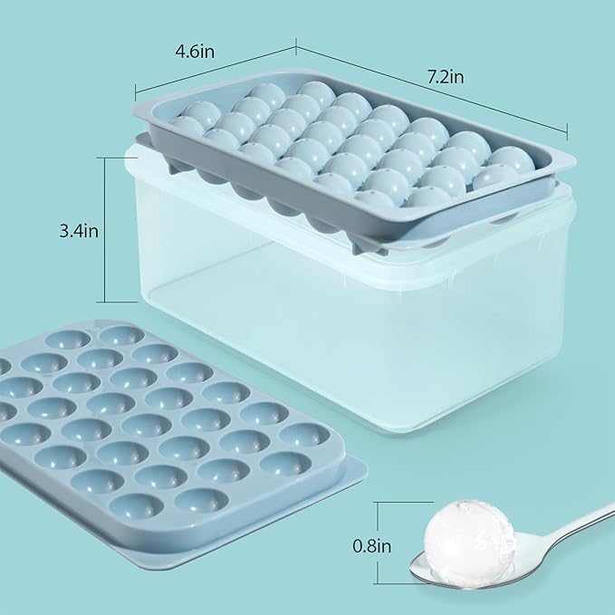 Ice Cube Trays with Lid and Bin, 0.8 IN Small Round Ice Cube Mold for Freezer - Easy Release Stackable Ice Ball Maker for Cocktail,Whiskey and Drinks,BPA-Free(0.8in/96 balls&box) - Image 5
