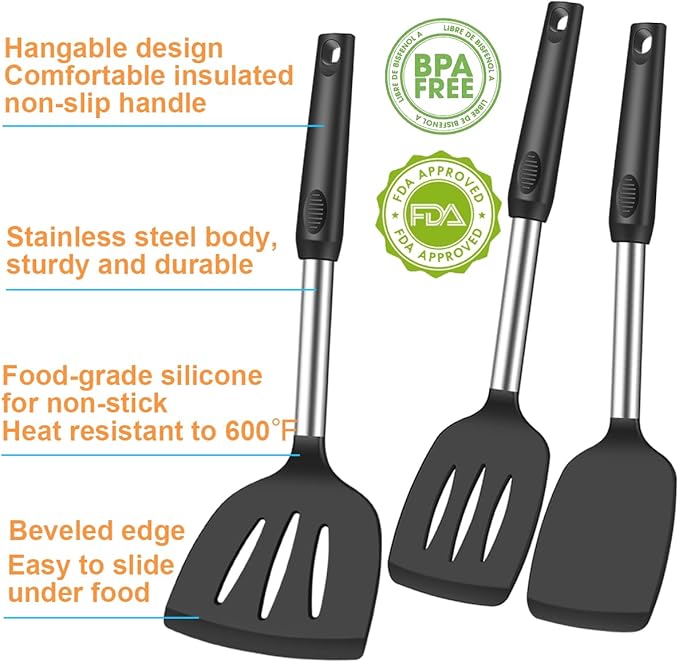 KLAQQED Spatula Set Silicone Heat Resistant for Nonstick Cookware Rubber Silicone Spatula Turner Fish, Large Nonstick Plastic Egg Wok Spatula for kitchen use Cooking Utensils Set - Image 2