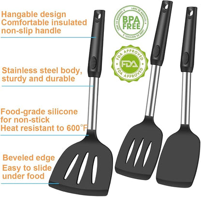 KLAQQED Spatula Set Silicone Heat Resistant for Nonstick Cookware Rubber Silicone Spatula Turner Fish, Large Nonstick Plastic Egg Wok Spatula for kitchen use Cooking Utensils Set - Image 2
