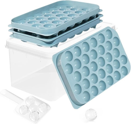 Ice Cube Trays with Lid and Bin, 0.8 IN Small Round Ice Cube Mold - Easy Release Stackable Ice Ball Maker for Cocktail,Whiskey and Drinks, BPA-Free(0.8in/64 balls&box) by DclobTop