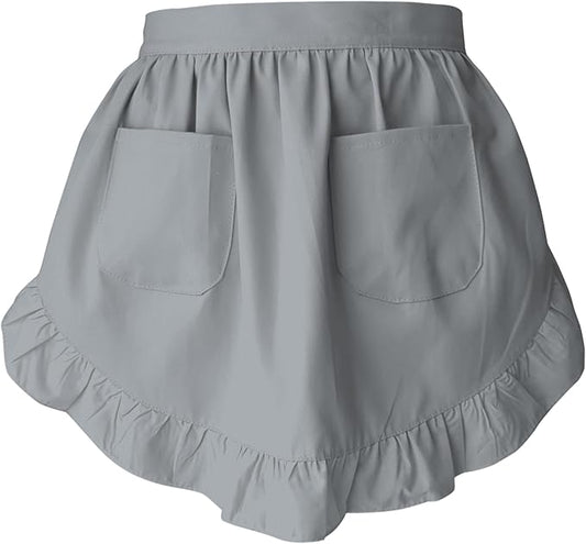 Women’s Waist Aprons with White Pockets Half Server Home Waitress Vintage Servant Apron for Kitchen Cooking
