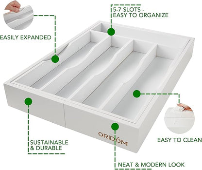 Expandable Bamboo Kitchen Drawer Organizer for Cutlery and Utensils, Adjustable Bamboo Wood Cutlery Tray in Drawer for Flatware and Silverware in Kitchen, (White) - Image 3