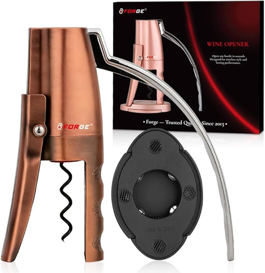 Forge Quality Compact Vertical Lever Corkscrew Wine Opener with Foil Cutter. 3 Seconds to Open a Bottle of Wine. Metallic Bronze