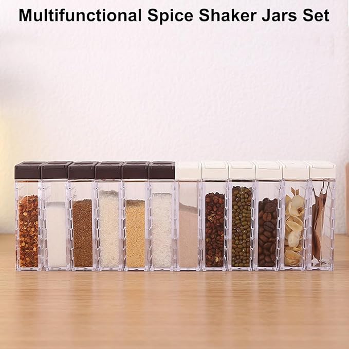 12 PCS Spice Shaker Jars, Salt and Pepper Shakers Set, Seasoning Shaker Boxes Condiment Set, Plastic Spice Dispenser Cases Clear Seasoning Storage Container Bottles with Lid & Tray (#A) - Image 9