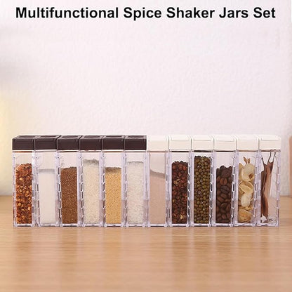 12 PCS Spice Shaker Jars, Salt and Pepper Shakers Set, Seasoning Shaker Boxes Condiment Set, Plastic Spice Dispenser Cases Clear Seasoning Storage Container Bottles with Lid & Tray (#A) - Image 9