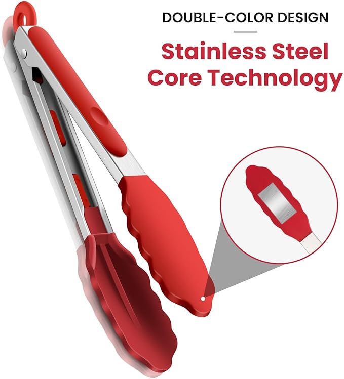 3 Pack Silicone Tongs for Cooking,Maywe Tanso 9 Inch Cooking Kitchen Tongs with Silicone Tips,Nonstick Stainless Steel Tongs for Steak Pie Pizza Pasta Spaghetti Salad BBQ Buffet - Image 4