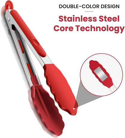 3 Pack Silicone Tongs for Cooking,Maywe Tanso 9 Inch Cooking Kitchen Tongs with Silicone Tips,Nonstick Stainless Steel Tongs for Steak Pie Pizza Pasta Spaghetti Salad BBQ Buffet - Image 4