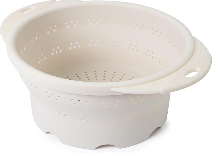 Dexas 10" Collapsible Silicone Colander in Cream, Kitchen Strainer with Handles, 15.1 Cup Capacity | BPA-Free, Heat-Resistant, Space-Saving Kitchen Tool - Image 2