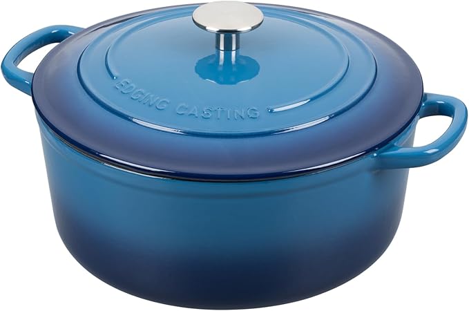 EDGING CASTING Enameled Cast Iron Dutch Oven Pot with Lid, 7 Quart, Round Dutch Ovens for Bread Baking, Bread Oven, Oven Safe up to 500°F, Lake Blue - Image 2