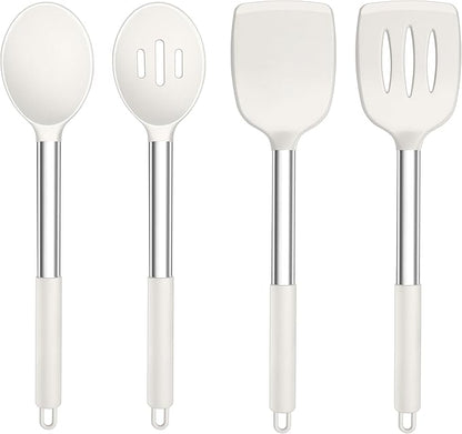 TeamFar Kitchen Utensils, 4 PCS Silicone Cooking Utensils with Stainless Steel Handle, for Nonstick Cookware Frying/Flipping/Draining, Non-toxic & Heat-proof, Non-scratch & Dishwasher Safe by TeamFar