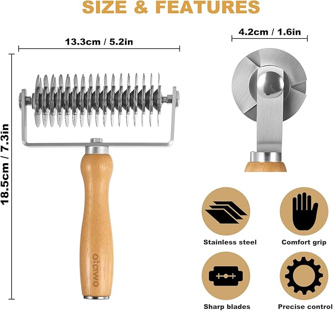 Lattice Pastry Cutter – Stainless Steel Roller Cutter with Wooden Handle for Pie, Beef Wellington, Pastry & Bread – Easy Lattice Pattern – Otawe
