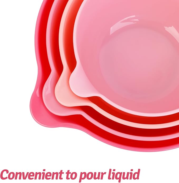 BoxedHome 4 Pack Nesting Mixing Bowl with Pour Spout and Handle, BPA free Microwave & Dishwasher Safe(Pink Gradient, 4 Pack with Handle) - Image 4