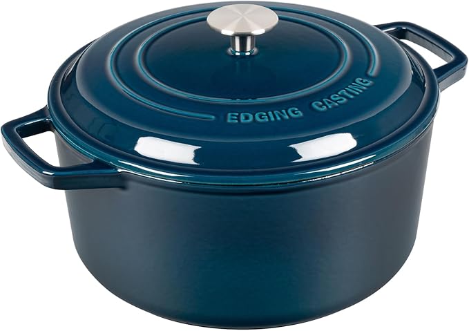 EDGING CASTING Enameled Cast Iron Dutch Oven Pot With Lid, Dutch Oven for Sourdough Bread Baking Round Pot Dule Handle, 6 Quart, Blue