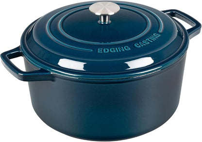 EDGING CASTING Enameled Cast Iron Dutch Oven Pot With Lid, Dutch Oven for Sourdough Bread Baking Round Pot Dule Handle, 6 Quart, Blue