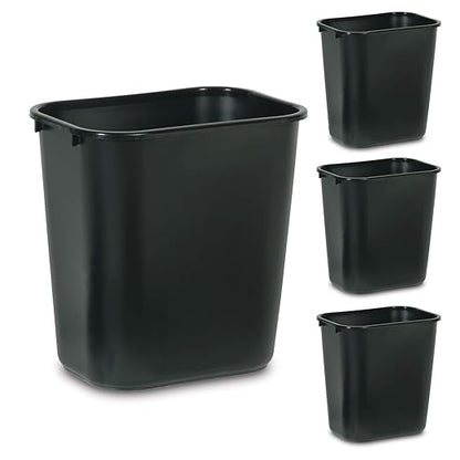 Rubbermaid Commercial Products Wastebasket/Trash Can, 7-Gallon/28-Quart, Black, Plastic, for Bedroom/Bathroom/Office, Fits Under Desk/Sink/Cabinet, Pack of 4 by RubbermaidCommercialProducts