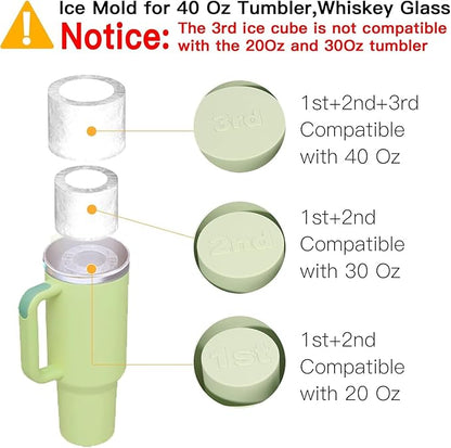 Ice Cube Tray for Tumbler Cup 30Oz-40Oz, 3 Pcs Silicone Cylinder Ice Mold with Lid and Bin for Freezer, Easy Fill and Release Ice Maker for Whiskey, Cocktail BPA-Free (White, 40Oz-Type1)