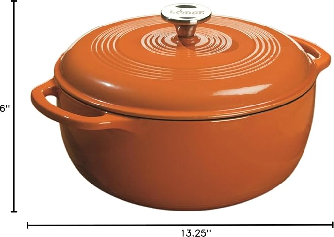 Lodge Essential Enamel Cast Iron Dutch Oven - Perfect for Bread Baking, Braising, Marinating & Slow Cooking - Features Moisture-Sealing Lid & Dual Handles - Kitchen Essentials - 6 Quarts - Pumpkin - Image 9