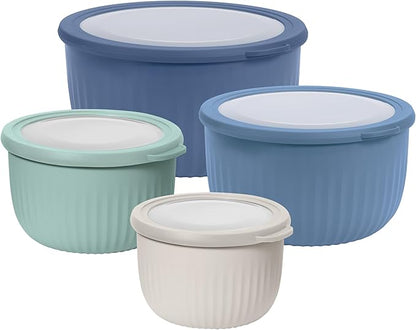 Oggi Set of 4 Prep, Store & Serve Plastic Bowls - w/See-Thru Lids- Dishwasher, Microwave & Freezer Safe, (0.7, 1.4, 2.6, 4 Quarts) - Multicolor by OGGI
