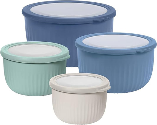 Oggi Set of 4 Prep, Store & Serve Plastic Bowls - w/See-Thru Lids- Dishwasher, Microwave & Freezer Safe, (0.7, 1.4, 2.6, 4 Quarts) - Multicolor by OGGI