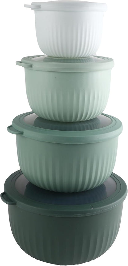 COOK WITH COLOR Prep Bowls with Lids- Wide and Deep Nesting Plastic Small Mixing Bowl Set with Lids, 8 Piece Set - Deep Bowls, Sage by CookwithColor