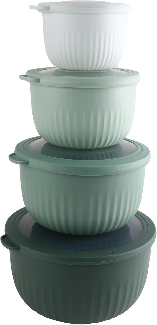 COOK WITH COLOR Prep Bowls with Lids- Wide and Deep Nesting Plastic Small Mixing Bowl Set with Lids, 8 Piece Set - Deep Bowls, Sage by CookwithColor
