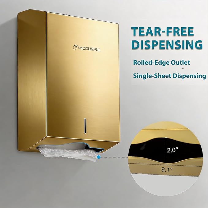 Commercial Paper Towel Dispenser Gold - Multifold Paper Towel Dispenser Wall Mount, High Capacity Stainless Steel Tissue Holder, Suitable for Bathrooms and Public Places - Image 4