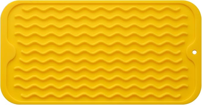 MicoYang Silicone Dish Drying Mat for Multiple Usage,Easy clean,Eco-friendly,Heat-resistant Silicone Mat for Kitchen Counter or Sink,Refrigerator or Drawer Liner Yellow S 12 inches x 6 inches by MicoYang