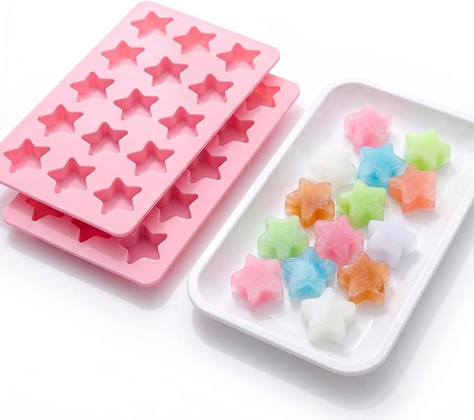 Cute Ice Cube Trays Silicone Chocolate Mold Wax Melt Molds Easy Release Ice Trays Non-Stick Chocolate Soap Pudding Jello Ice Cube Tray (2pcs Star)