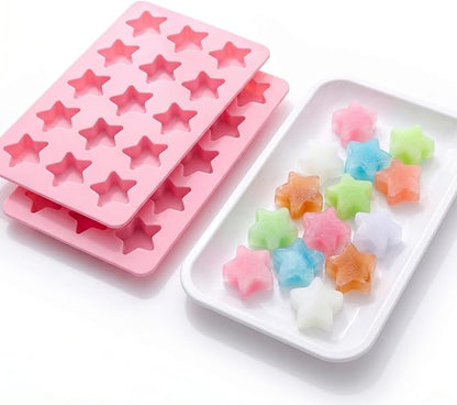 Cute Ice Cube Trays Silicone Chocolate Mold Wax Melt Molds Easy Release Ice Trays Non-Stick Chocolate Soap Pudding Jello Ice Cube Tray (2pcs Star)