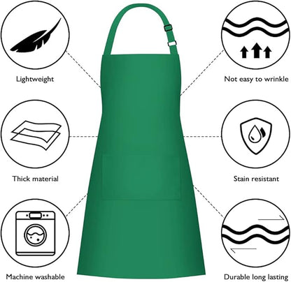 Jubatus 2 Pack 100% Cotton Aprons with 2 Pockets Cooking Chef Kitchen Adjustable Bib Apron for Women Men, Green - Image 6