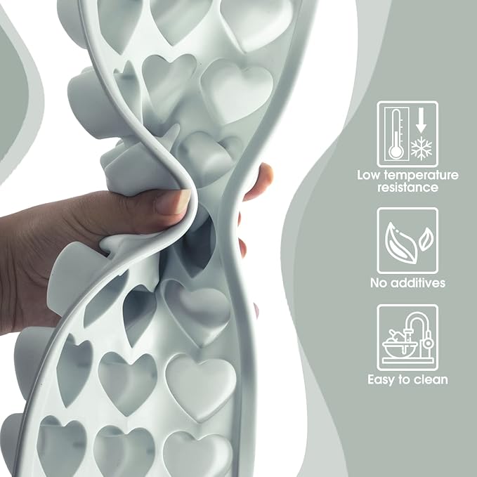 Heart Shape Ice Cube Tray, 21 Holes Silicone Ice Cube Mold with Removable Lid Flexible for Whiskey Cocktail Chocolate (Gray) - Image 3