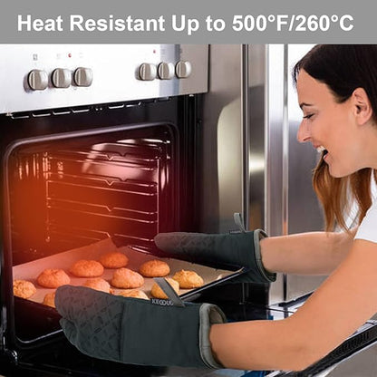 KEGOUU Oven Mitts and Pot Holders 6pcs Set, Kitchen Oven Glove High Heat Resistant 500 Degree Extra Long Oven Mitts and Potholder with Non-Slip Silicone Surface for Cooking (Deep Green) - Image 6