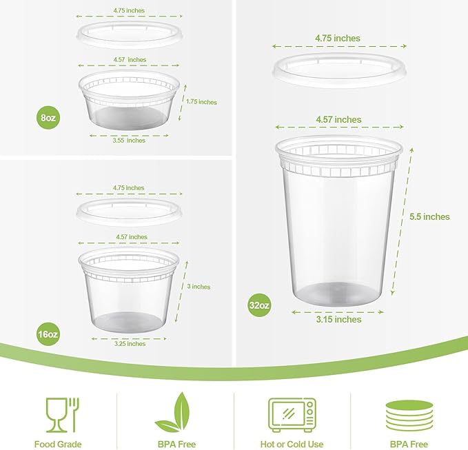 AOZITA 48 Sets Plastic Deli Containers With Lids, 8 oz 16oz 32oz Variety pack, Airtight Food Storage Containers, Freezer/Dishwasher/Microwave Safe, Soup Containers For Takeout Food Storage - Image 2