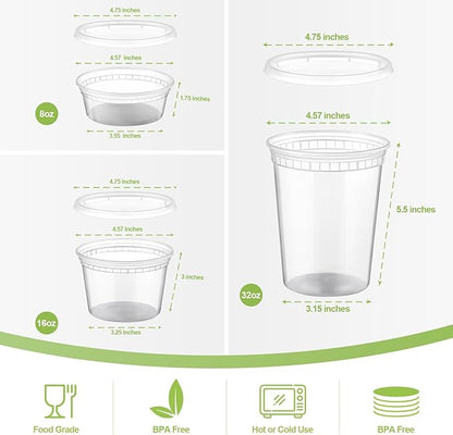 AOZITA 48 Sets Plastic Deli Containers With Lids, 8 oz 16oz 32oz Variety pack, Airtight Food Storage Containers, Freezer/Dishwasher/Microwave Safe, Soup Containers For Takeout Food Storage - Image 2
