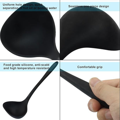 Jiozermi 2 Pcs Silicone Soup Ladle, 12-Inch Long Handle Ladle Spoon, Heat Resistant up to 600°F, Nonstick & Seamless Design for Easy Cooking and Serving, Durable and Easy to Clean - Image 4