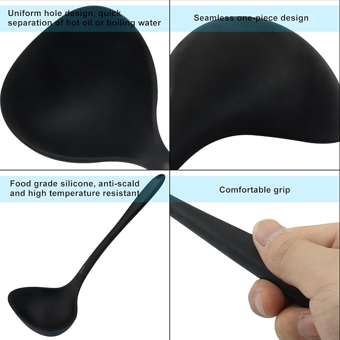 Jiozermi Silicone Soup Ladle, 12-Inch Long Handle Ladle Spoon, Heat Resistant up to 600°F, Nonstick & Seamless Design for Easy Cooking and Serving, Durable and Easy to Clean - Image 3