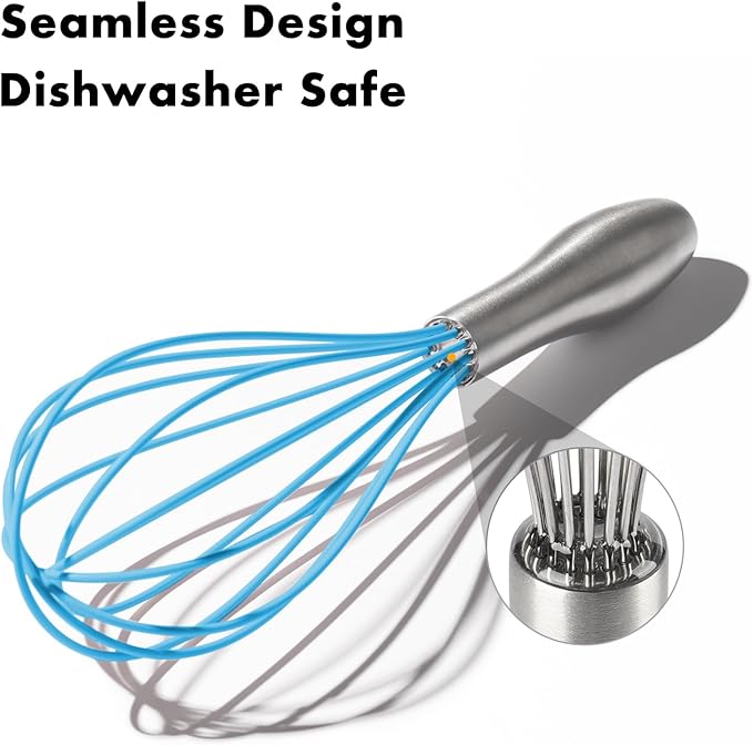 OYV 10-Inch Blue Silicone Whisk, Heat Resistant 480°F Kitchen Whisk with Stainless Steel Ergonomic Handle, Non-Scratch for Nonstick Cookware, Dishwasher Safe, Perfect for Blending, Cooking & Beating - Image 4