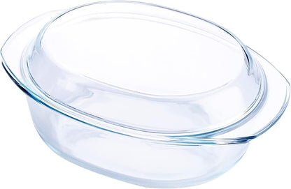Oval Tempered Glass Casserole Dish, Tough Glass Casserole Baking Dish with Glass Cover. Oven, Freezer and Dishwasher Safe.- 3.5 Liter