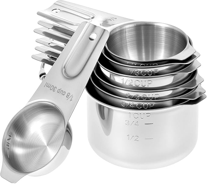 QWORK Stainless Steel Measuring Cups, Set of 7 Nesting Kitchen Tools for Cooking & Baking by QWORK