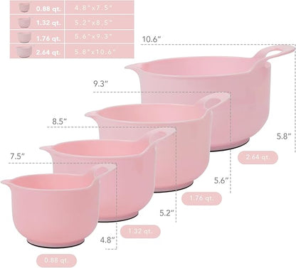 BoxedHome 4 Pack Nesting Mixing Bowl with Pour Spout and Handle, BPA free Microwave & Dishwasher Safe(Pink, 4 Pack with Handle) - Image 3
