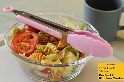 HINMAY Serving Tongs with Silicone Tips 9 Inches Stainless Steel Food Tongs, Set of 3 (Pink) - Image 6