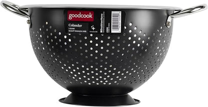 GoodCook Gourmet Colander, 5qt capacity, Stainless Steel with Handles and Elevated Pedestal Foot, Bold Black - Image 6