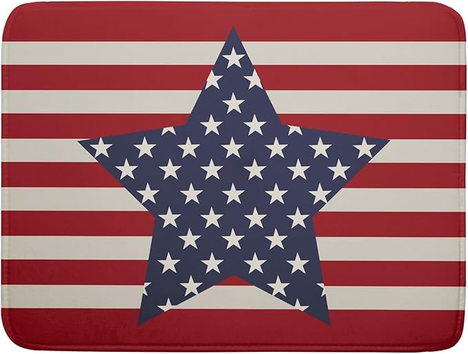 Blue Star Patriotic July of 4th Dish Drying Mat for Kitchen Counter 18x24 Independence Day Red Striped Absorbent Reversible Microfiber Drying Mats Kitchen Countertop Protector Dishes Drainer Rack Pad by Aytipun