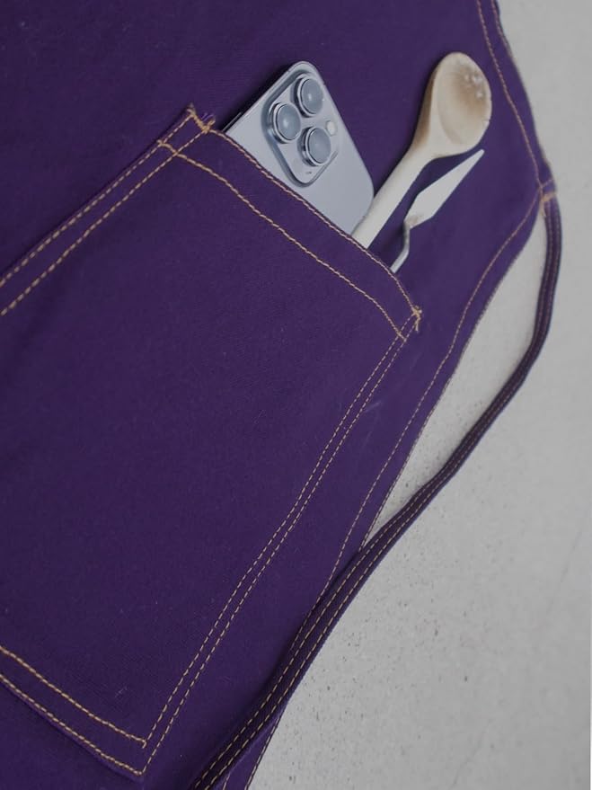 Deep Purple Split Leg Apron, Cotton Canvas Full Coverage Pottery Apron for Artists, Overlap Design for Ceramics, Glazing, Wheel Throwing