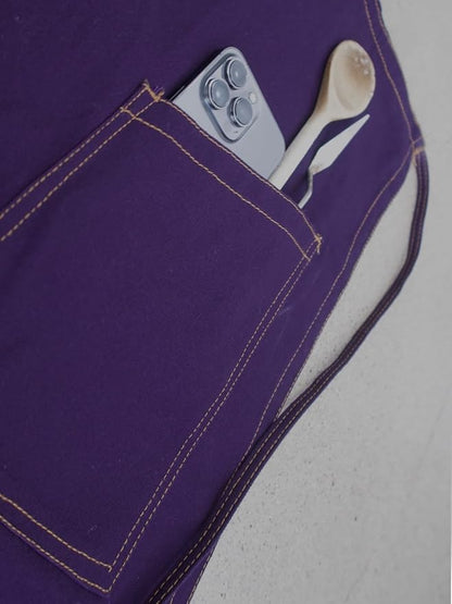 Deep Purple Split Leg Apron, Cotton Canvas Full Coverage Pottery Apron for Artists, Overlap Design for Ceramics, Glazing, Wheel Throwing