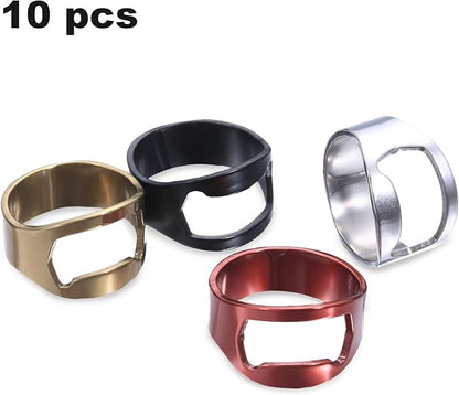 Boao 10 Pieces Bottle Opener Ring stainless Steel Beer Finger Bottle Opener Colorful for Party Present Supplies(Black,Silver,Red, Yellow, Blue) - Image 3