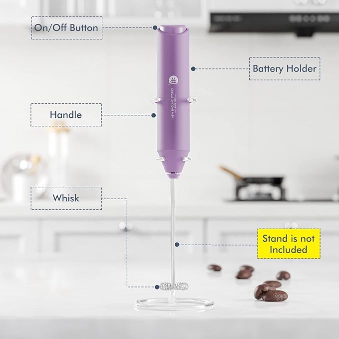Powerful Milk Frother Handheld Foam Maker, Mini Whisk Drink Mixer for Coffee, Cappuccino, Latte, Matcha, Hot Chocolate, No Stand, Light Purple - Image 3
